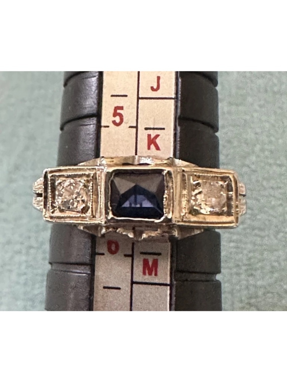 18K White Gold Antique Sapphire & Diamond 3 Stone Ring,6